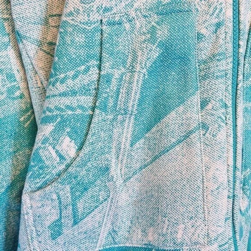 Scott Sports Hoodie Men‎ Large Teal White All Over Print Full Zip Fleece Jacket